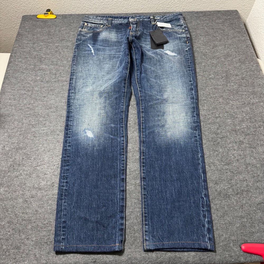 NEW Dsquared2 Mens Blue Distressed Straight Leg Jeans IT 52 (36x31.5) Made Italy